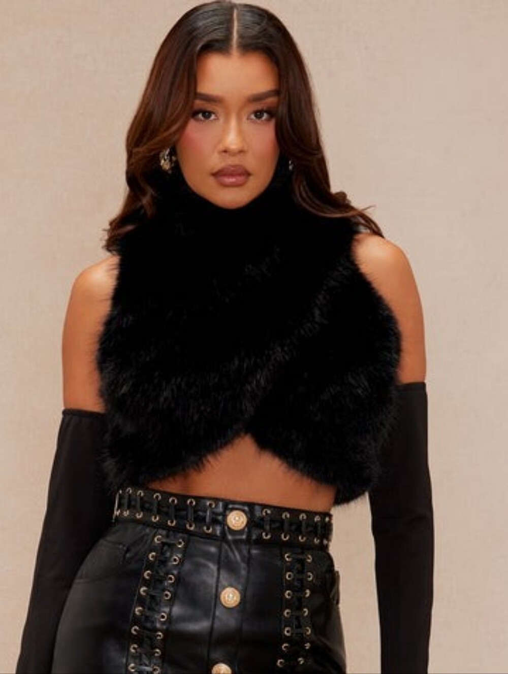 Nova Luxe Devine Drama Cropped Faux Fur Top NWT Sz. L